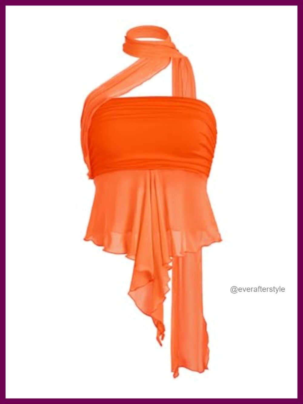 Sheer Ruffle Trim Halter Ruched Y2K Crop Top Fitted Concert Top